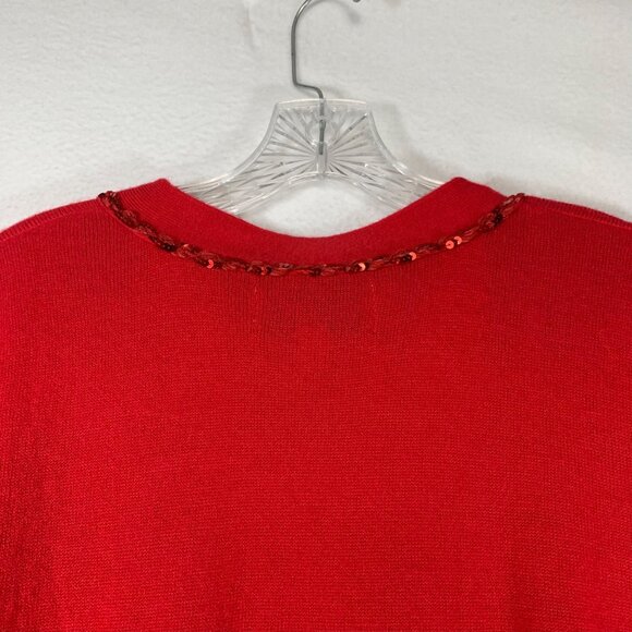 Avenue Holiday Red Cardigan Sweater Women’s Size 4X Plus Sequin Trim Open Front - Picture 9 of 15